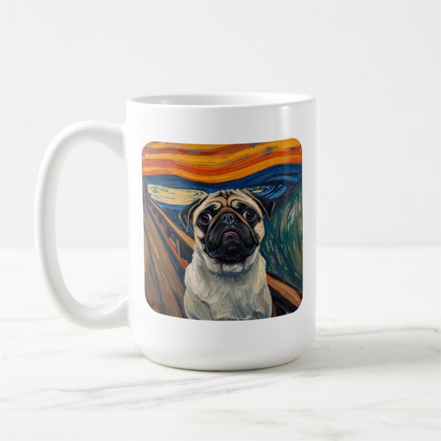 Caneca De Café Expressionist Angst Painting–Inspired Pug Art (Esquerda)