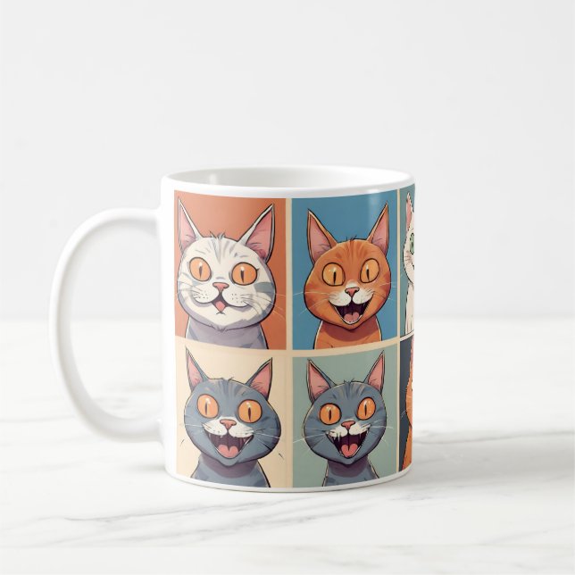 Caneca De Café Expressões faciais de gatos felizes (Esquerda)