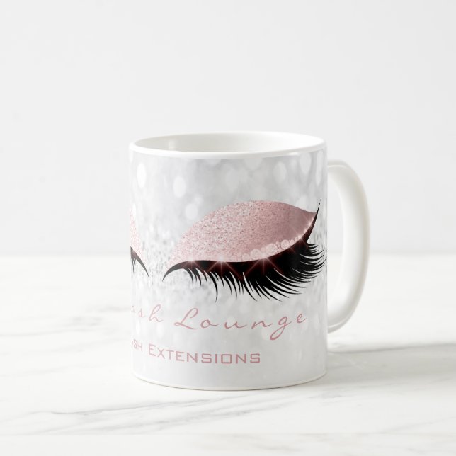 Caneca De Café Extensão de traços Estúdio Cinza de Maquiagem Rosa (Frente Esquerda)