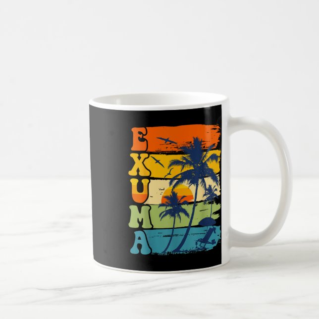 Caneca De Café Exuma Bahamas Retro Palm Tree Beach Vacatio Summer (Direita)