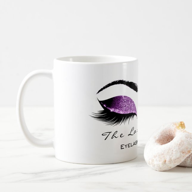 Caneca De Café Eyelash Extenção Beauty Magenta Purple Glitter (Com Donut)