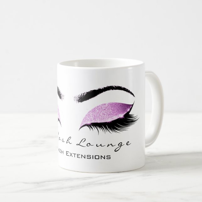Caneca De Café Eyelash Extenção Beauty Magenta Rosa Glitter (Frente Esquerda)