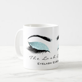 Caneca De Café Eyelash Extenção Beauty Studio Aqua Blue Glitter
