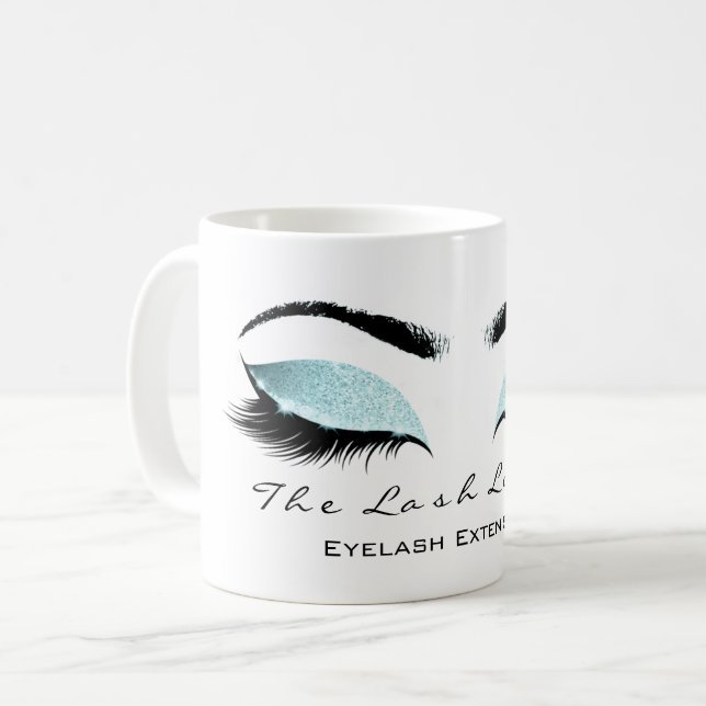 Caneca De Café Eyelash Extenção Beauty Studio Aqua Blue Glitter (Frente Esquerda)