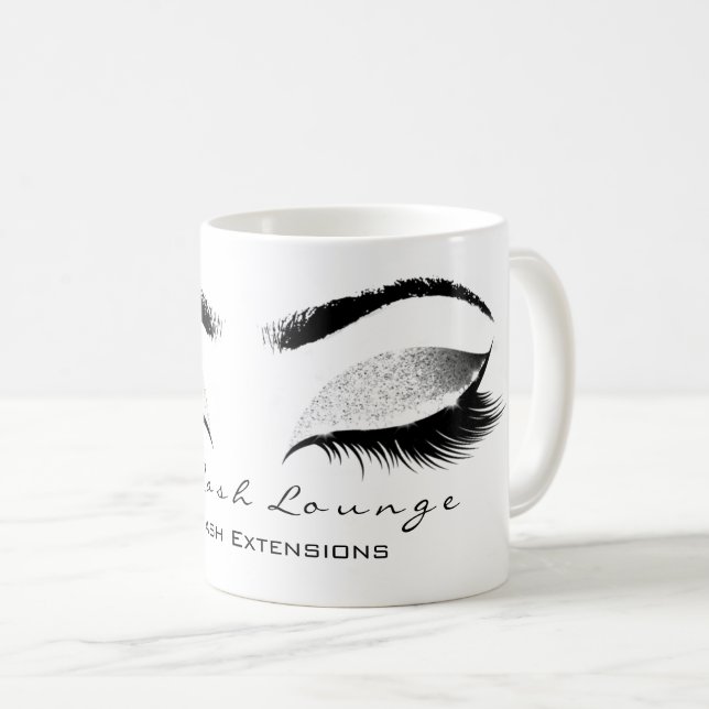 Caneca De Café Eyelash Extenção Beauty Studio Cinza Silve Glitter (Frente Esquerda)