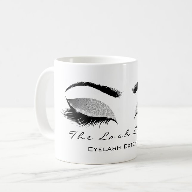 Caneca De Café Eyelash Extenção Beauty Studio Cinza SilverGlitter (Frente Esquerda)