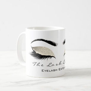 Caneca De Café Eyelash Extenção Beauty Studio Ivory Glitter