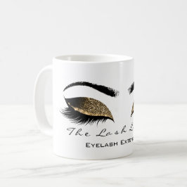 Caneca De Café Eyelash Extenção Beauty Studio Mel Dourado Glitter