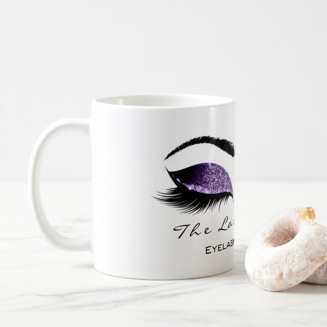 Caneca De Café Eyelash Extenção Beauty Studio Purple Glitter (Com Donut)
