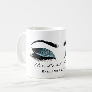 Caneca De Café Eyelash Extenção Beauty Studio Teal Glitter