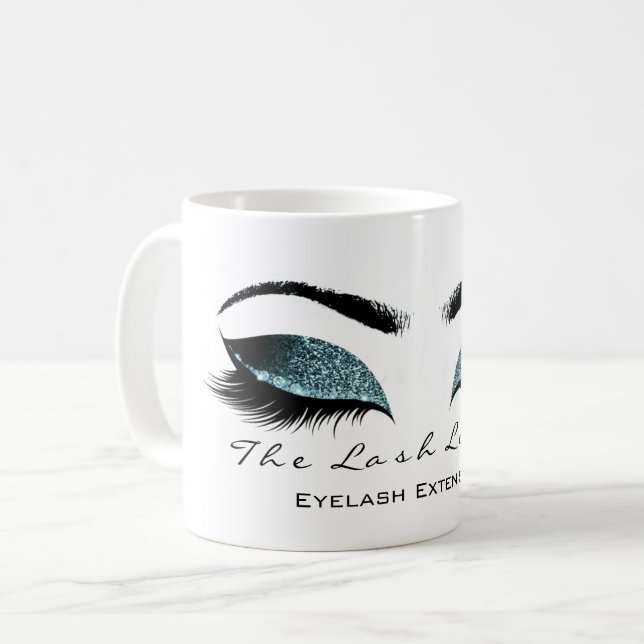 Caneca De Café Eyelash Extenção Beauty Studio Teal Glitter (Frente Esquerda)