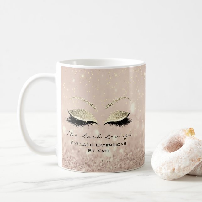 Caneca De Café Eyelash Extension Beauty Makeup Dourado Glitter Pi (Com Donut)