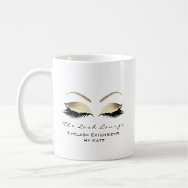 Caneca De Café Eyelash Extension Beauty Studio Dourado Glitter