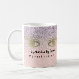 Caneca De Café Eyelash Salon Business Glitter Dourado Script Rosa