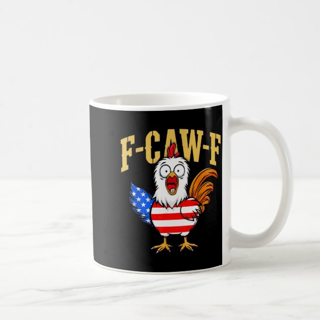 Caneca De Café F-caw-f Funny Chicken Humor Usa Flag Quote Rooster (Direita)
