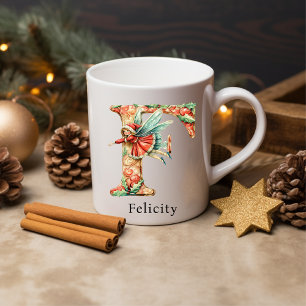 Caneca De Café F inicial monograma de fada de Natal personalizado