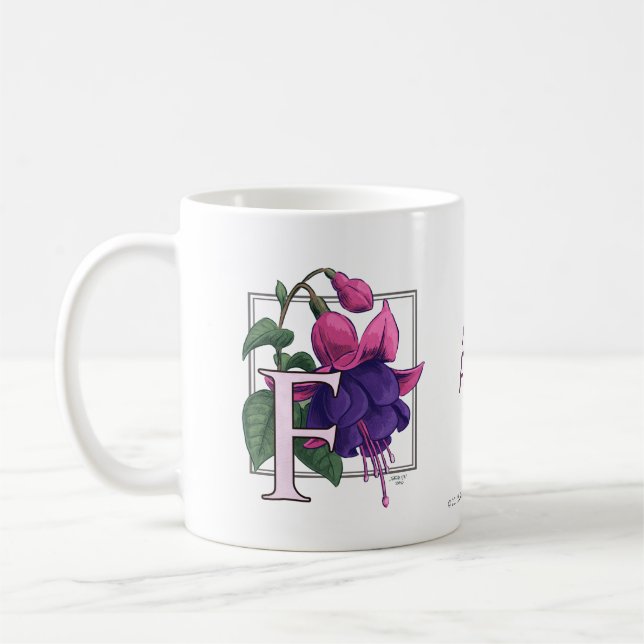 Caneca De Café F para o monograma fúcsia da flor (Esquerda)