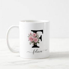 Caneca De Café F Rosas Rosa Iniciais Flores Florais Nome do Monog
