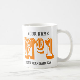 Caneca De Café Fã de Time Esportivo Laranja Personalizado Número