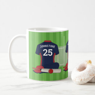 Caneca De Café Fã/jogador de críquete (azul escuro e vermelho)