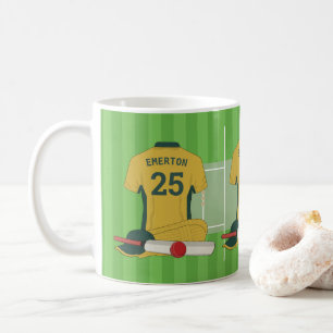 Caneca De Café Fã/jogador de críquete (ouro e verde)