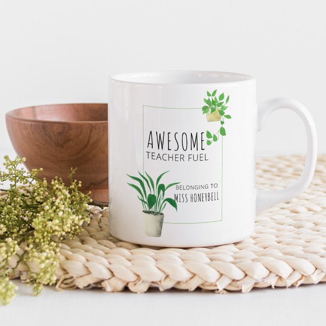 Caneca De Café Fábrica de Combustíveis para Professores Incríveis (Awesome Teacher Fuel gift mug with house plants)