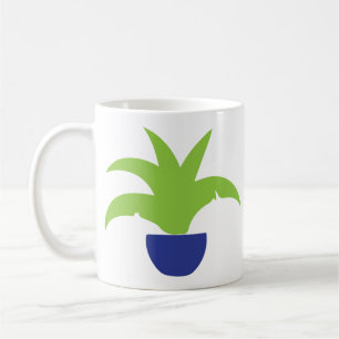 Caneca De Café Fábrica de folhas verdes na ilustração do Pote azu