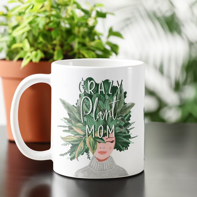 Caneca De Café Fábrica Louca Mãe Diversão Fábrica de Água Mãe Hai (Crazy Plant Mom Fun Watercolor Plant Mom Hairdo Coffee Mug)