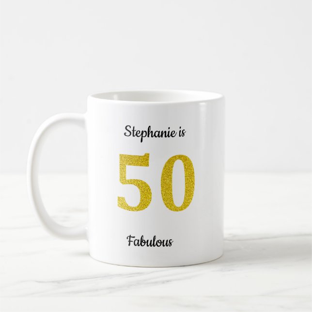 Caneca De Café Fabuloso 50º Aniversário do Monograma Dourado de L (Esquerda)