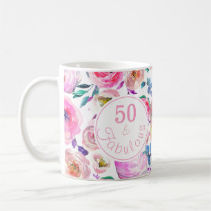 Caneca De Café Fabuloso 50º Aniversário, Púrpura de Rosas Rosa