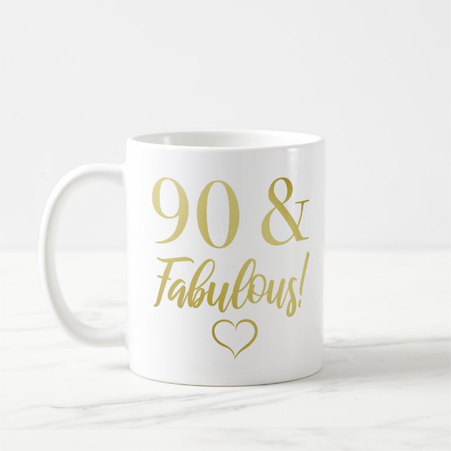 Caneca De Café Fabuloso 90 de Aniversário (Dourado) (Esquerda)