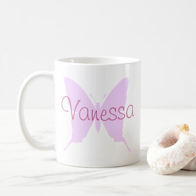 Caneca De Café Faça a Sua Borboleta Rosa Personalizada (Com Donut)