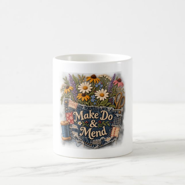 Caneca De Café Faça Dar & Remende – Bolsos de Jeans com Flores Si (Centro)