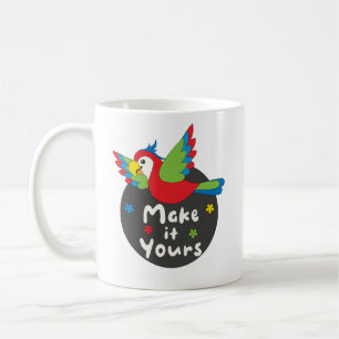 Caneca De Café Faça-o seu papagaio colorido Kawaii voando