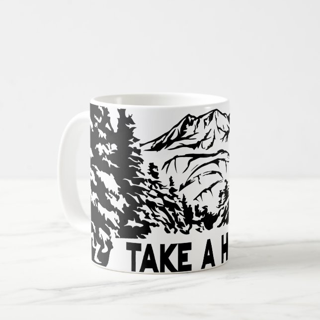 Caneca De Café Faça uma citação de Hike, paisagem monocromática d (Frente Esquerda)