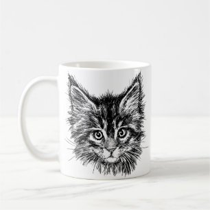 Caneca De Café Face de Kitten Preta e Branca