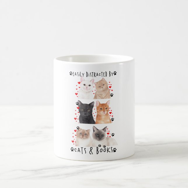 Caneca De Café Fácil Distração Por Gatos E Livros (Centro)