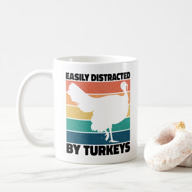 Caneca De Café Facilmente Distraído Por Amantes Da Caça De Perus  (Com Donut)