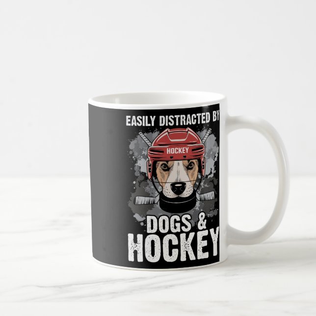 Caneca De Café Facilmente Distraído Por Cães E Hóquei Cachorro En (Direita)