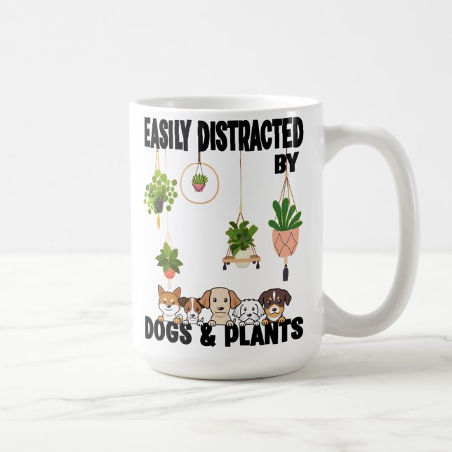 Caneca De Café Facilmente distraído por cães e plantas, com palav (Direita)