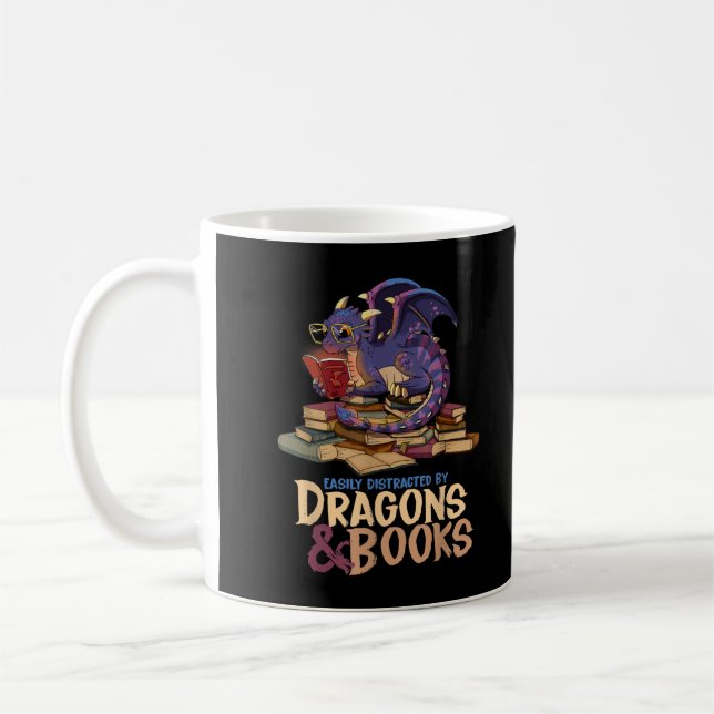 Caneca De Café Facilmente Distraído Por Dragões E Livros Dragões (Esquerda)
