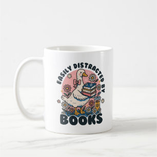 Caneca De Café Facilmente Distraído Por Ganso Vintage Com Livros