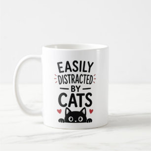 Caneca De Café Facilmente Distraído Por Gatos Citação Divertida A
