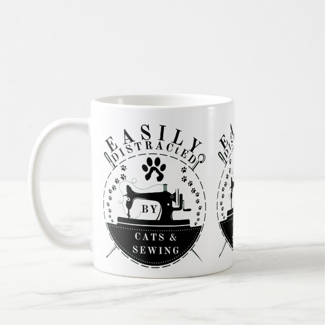 Caneca De Café Facilmente Distraído Por Gatos E Costura (Esquerda)