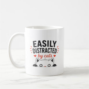 Caneca De Café Facilmente Distraído por Gatos Fofos Minimalista A