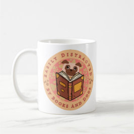 Caneca De Café Facilmente Distraído Por Livros E Cães - Cute Pug 