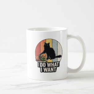 Caneca De Café Faço O Que Quero" Gato Preto Engraçado & Planta Vi
