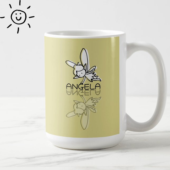 Caneca De Café Fada Amarela Reflexo Doodle Nome Personalizado  (Criador carregado)