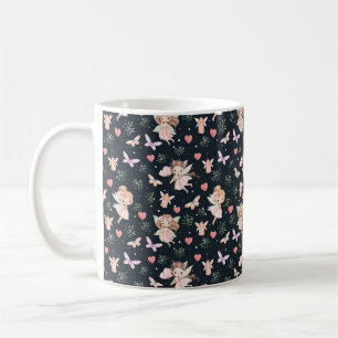 Caneca De Café Fada de Desenho Animado com Flores Padrão Sem Cost