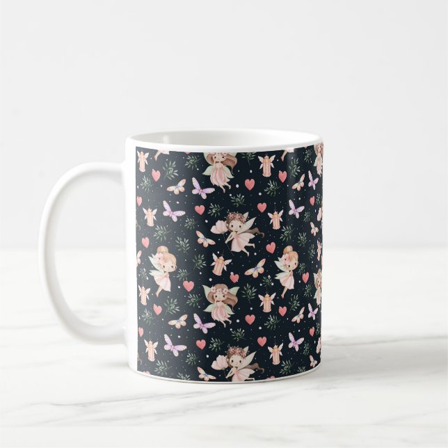 Caneca De Café Fada de Desenho Animado com Flores Padrão Sem Cost (Esquerda)